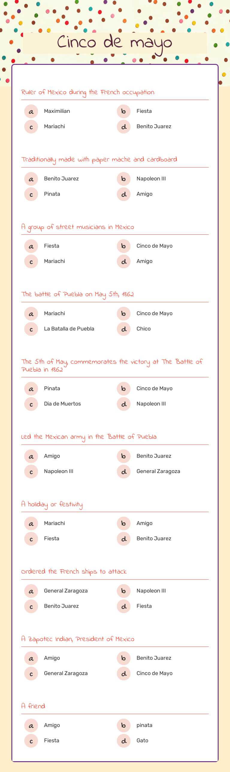 Cinco de mayo worksheet preview image