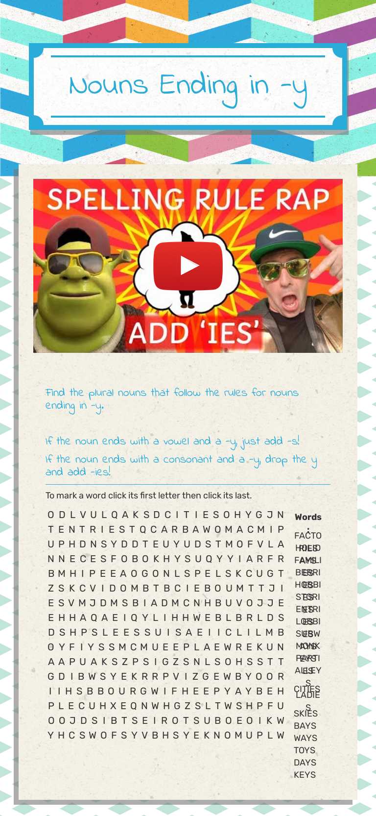 Nouns Ending in -y worksheet preview image