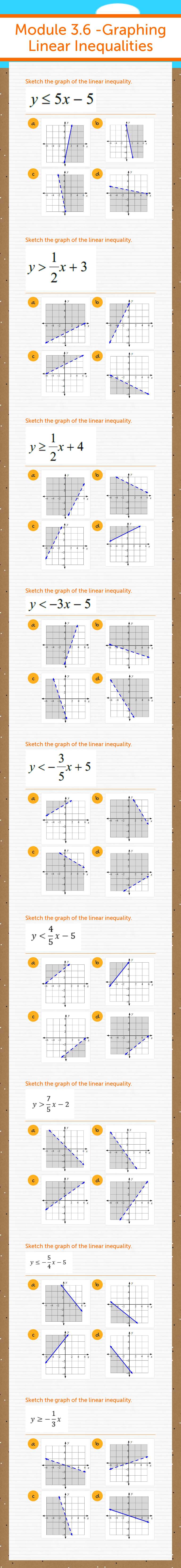 Module 3.6 -Graphing Linear Inequalities worksheet preview image