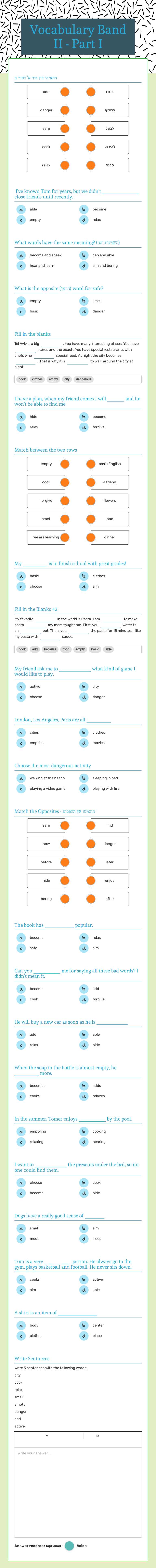 Vocabulary Band II - Part I Grade 4 worksheet preview