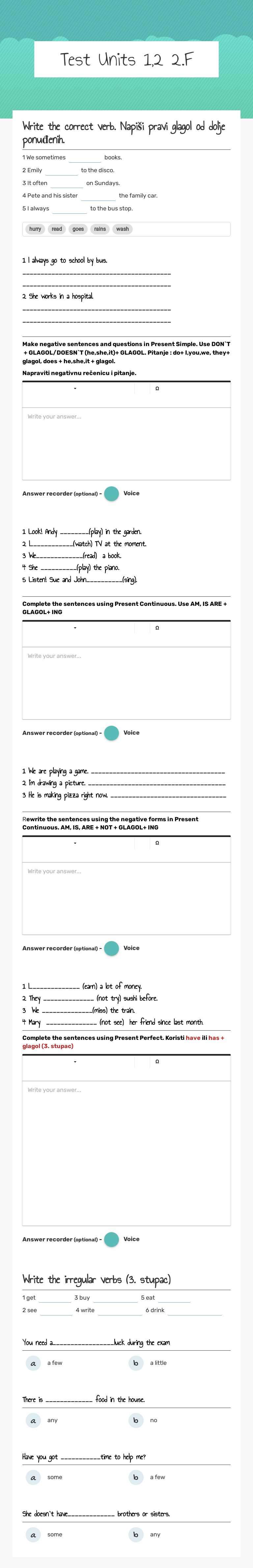 Test Units 1,2  2.F Grade 6 worksheet preview