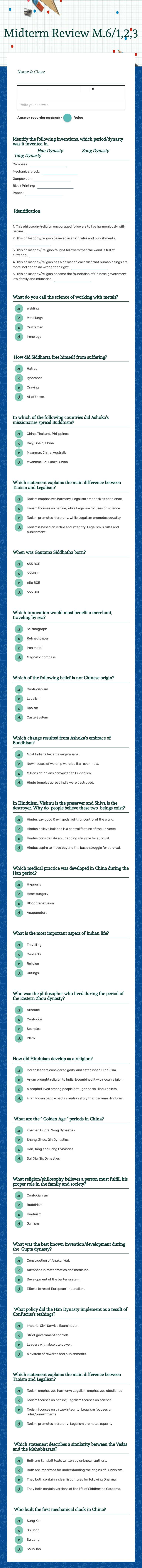 Midterm Review  M.6/1,2,3 Grade 12 worksheet preview