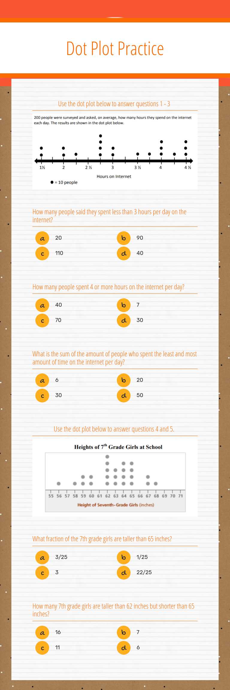 Dot Plot Practice by Melanie White | Interactive Worksheet | Wizer.me