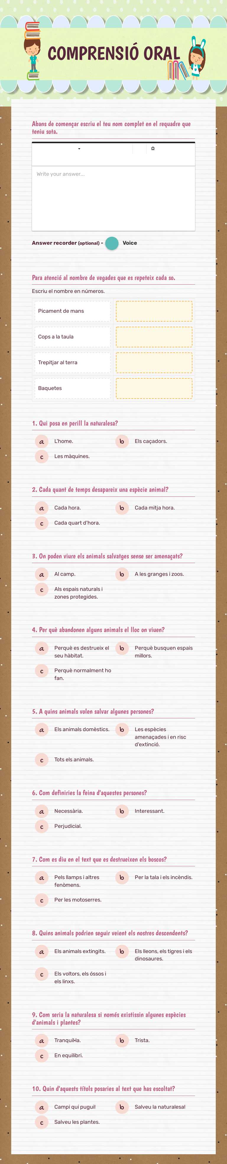 COMPRENSIÓ ORAL worksheet preview image