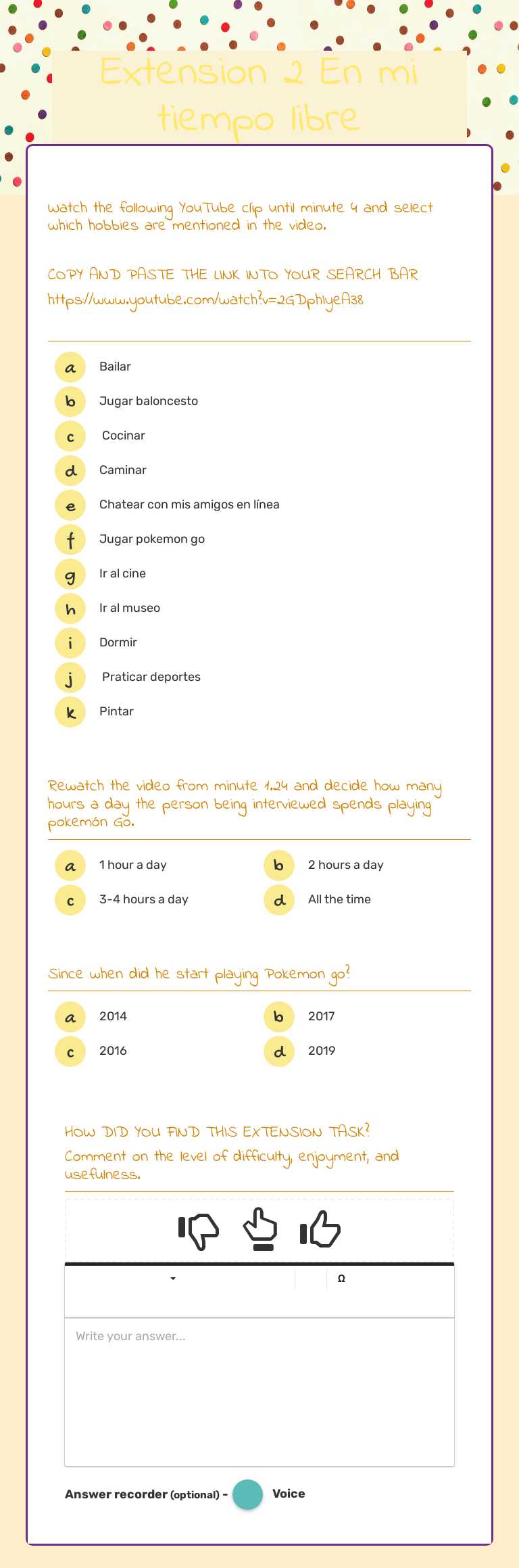 Extension 2 En mi tiempo libre worksheet preview image