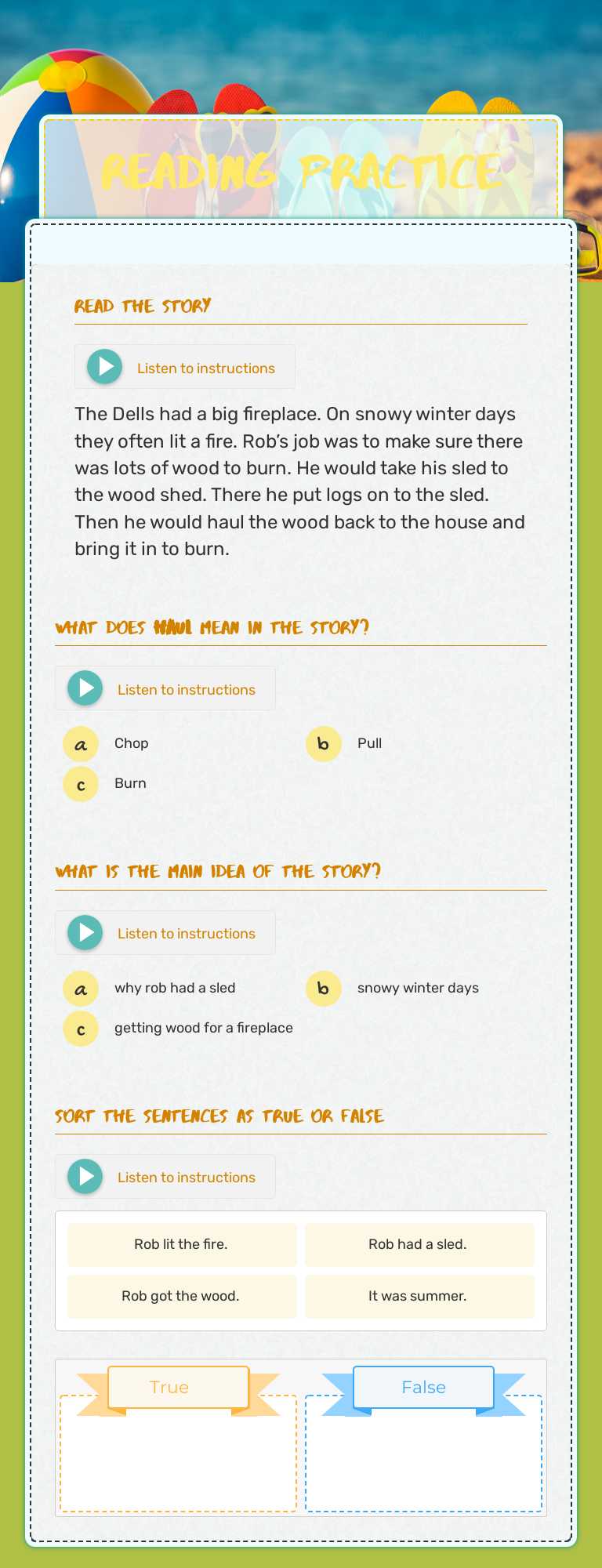 Reading Practice Grade 1 worksheet preview