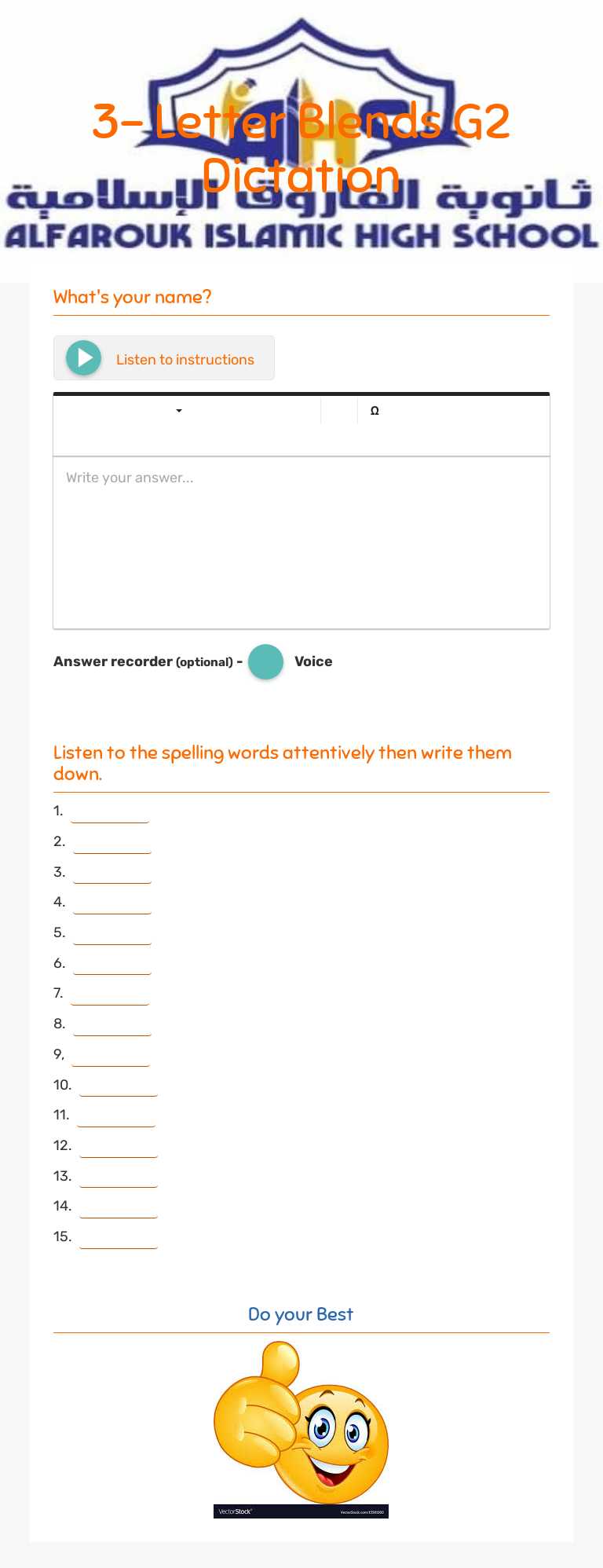 3- Letter Blends G2  Dictation worksheet preview image
