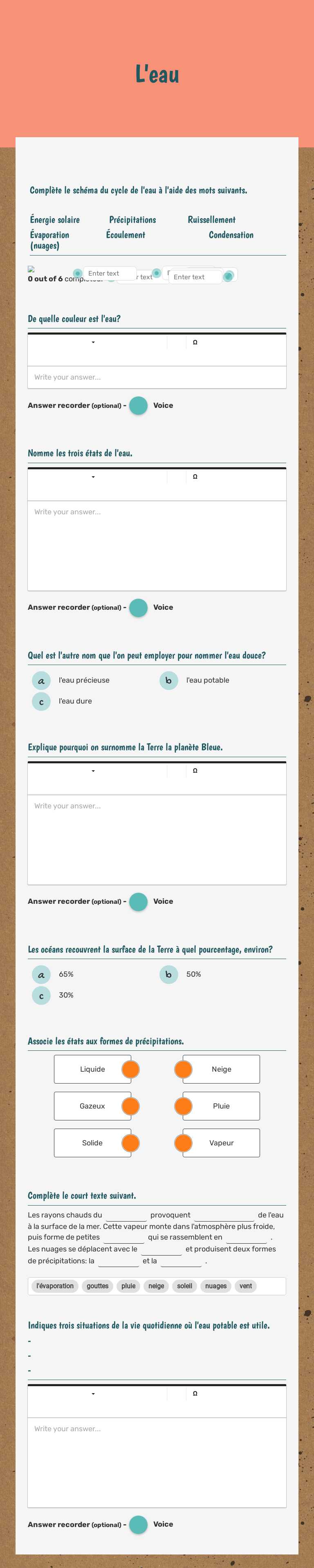L'eau worksheet preview