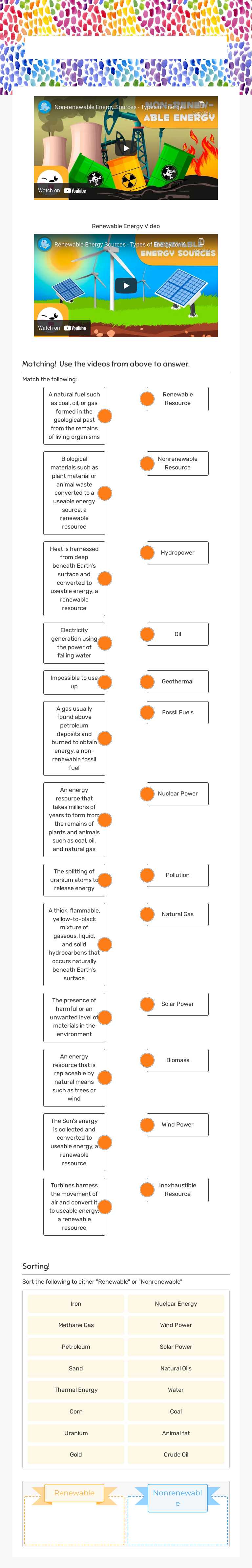 Renewable and Nonrenewable Resources Review worksheet preview image