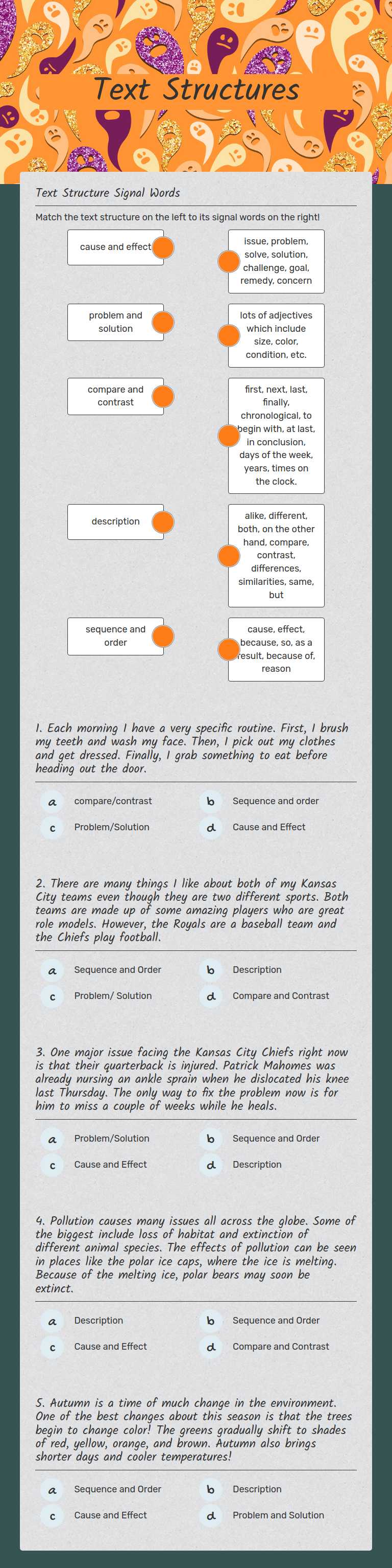 Text Structures worksheet preview image