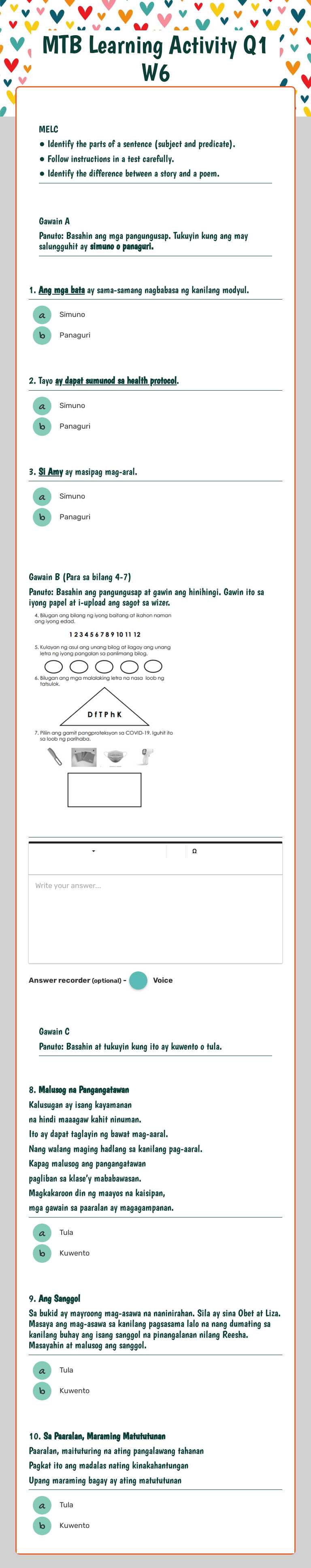 MTB Learning Activity Q1 W6 worksheet preview image