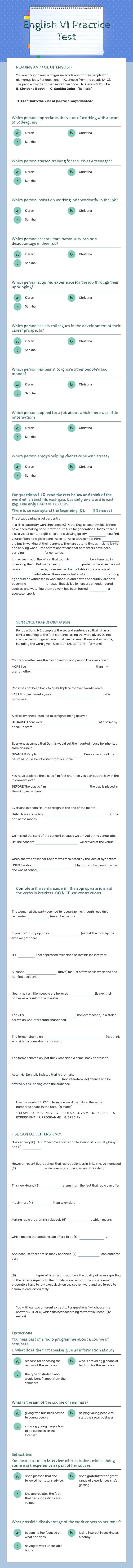 English VI Practice Test worksheet preview image