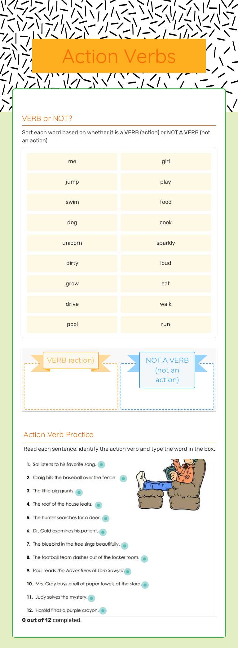 Action Verbs worksheet preview image