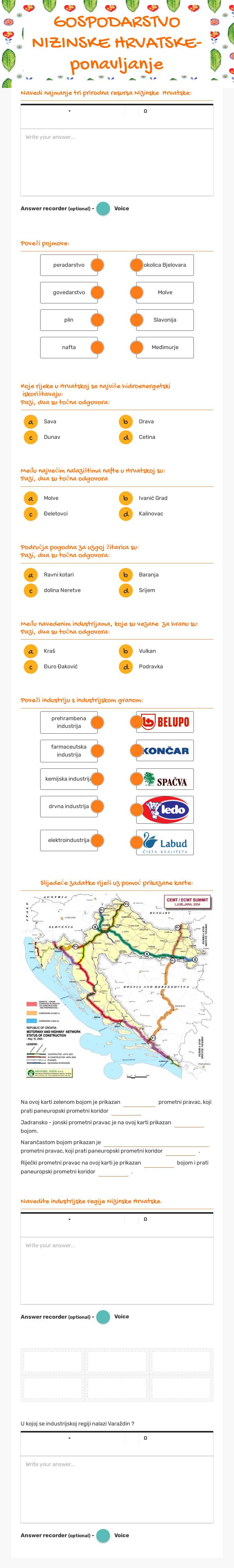 GOSPODARSTVO NIZINSKE  HRVATSKE- ponavljanje worksheet preview image