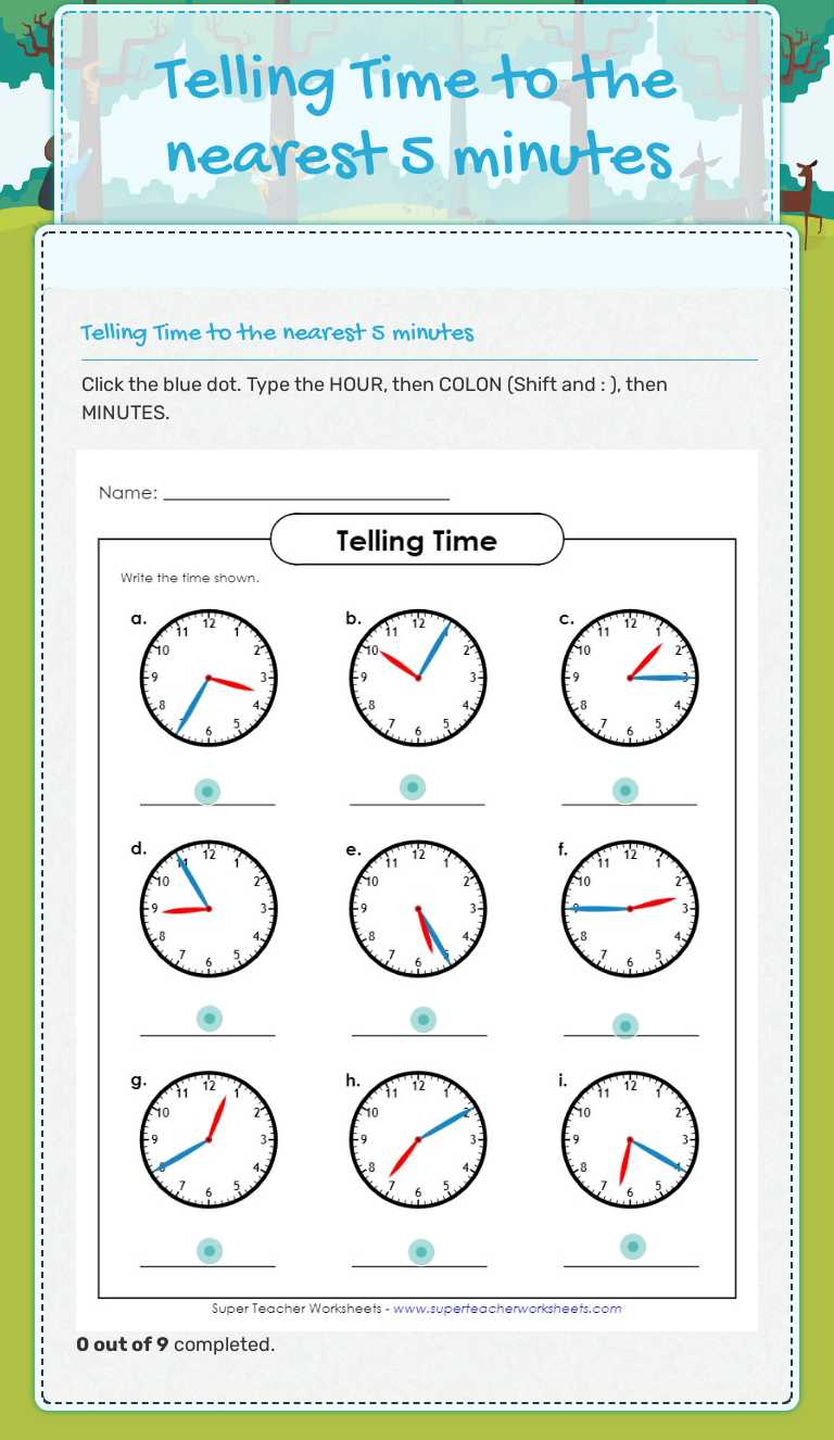 Telling Time to the nearest 5 minutes Grade 2 worksheet preview