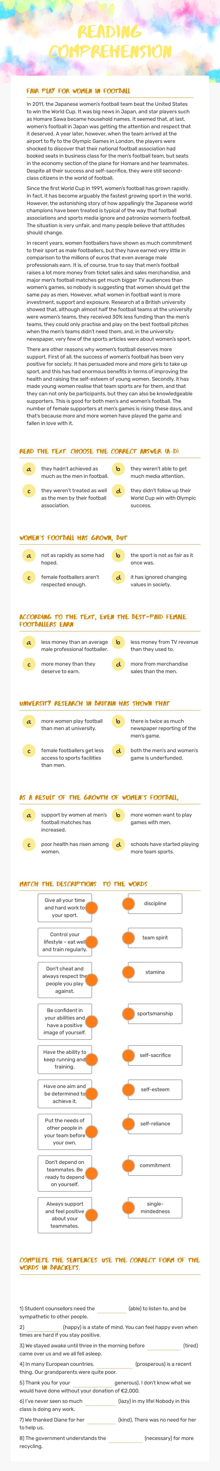 Reading comprehension worksheet preview image