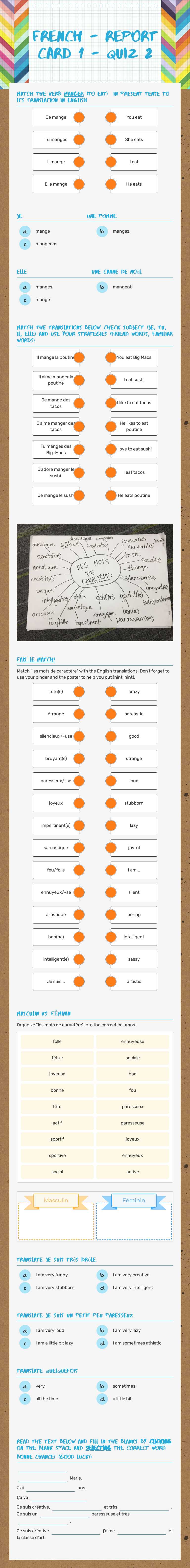 FRENCH - REPORT CARD 1 - QUIZ 2 worksheet preview