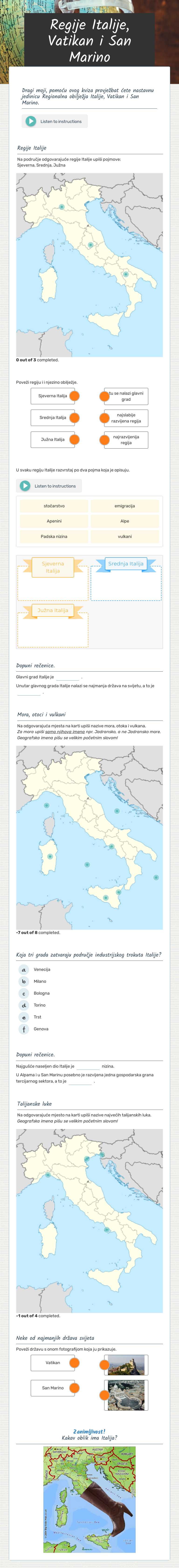 Regije Italije, Vatikan i San Marino worksheet preview image