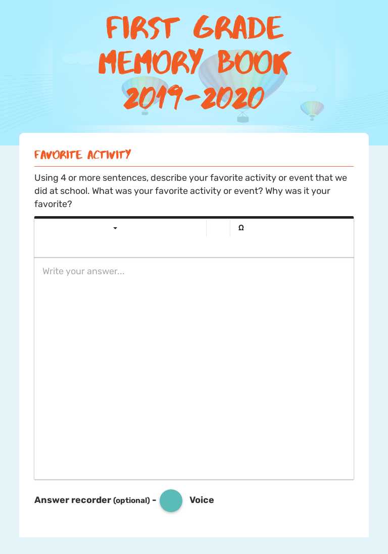 First Grade Memory Book 2019-2020 Grade 1 worksheet preview