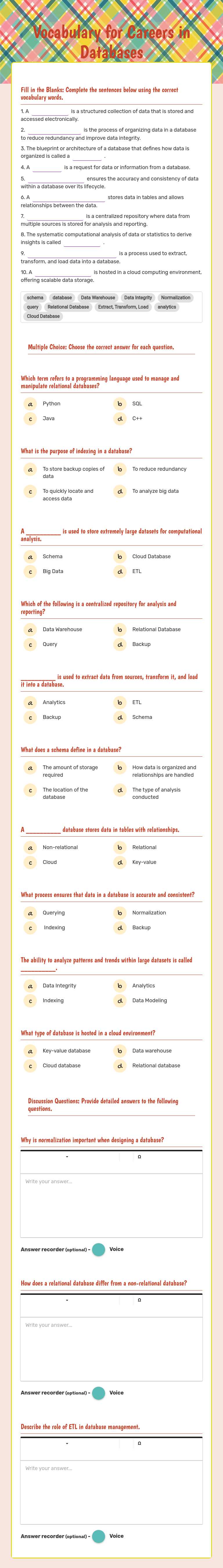 Vocabulary for Careers in Databases worksheet preview image