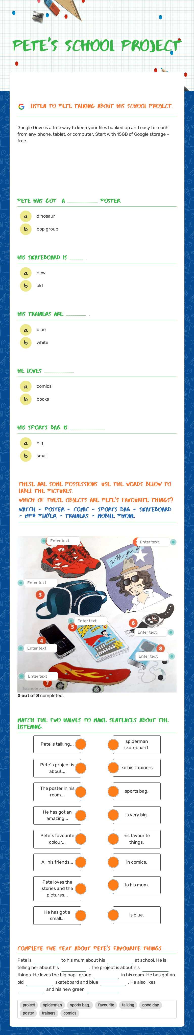 Pete´s school project Grade 4 worksheet preview