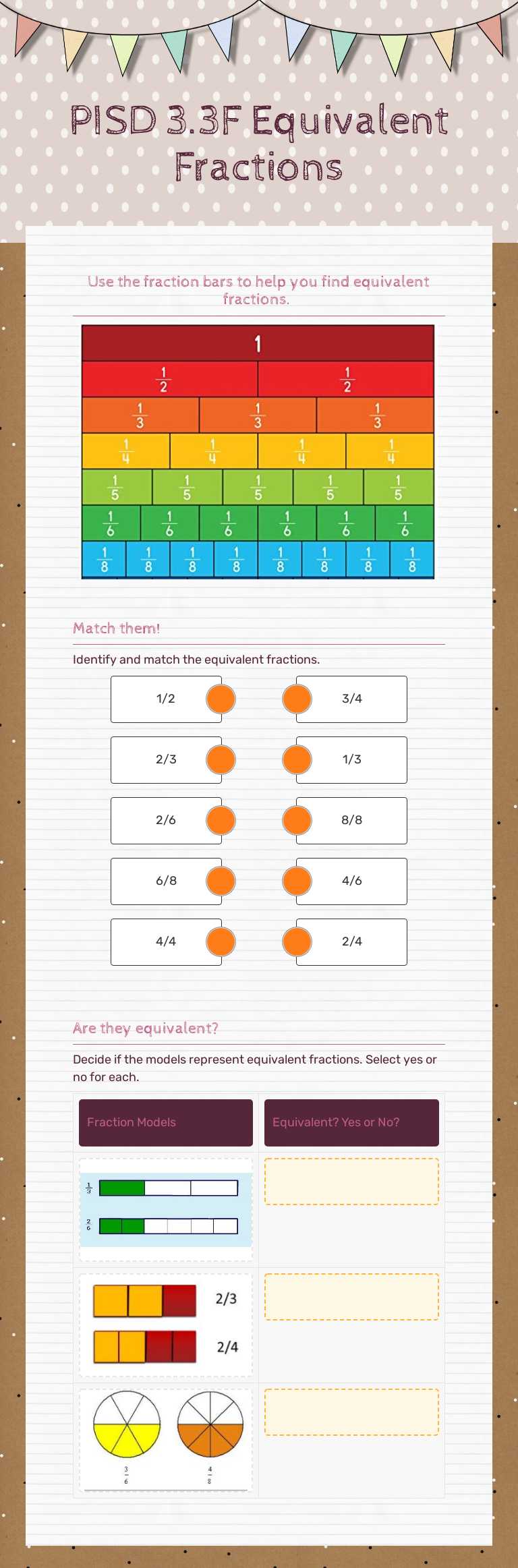 PISD 3.3F Equivalent Fractions Grade 3 worksheet preview