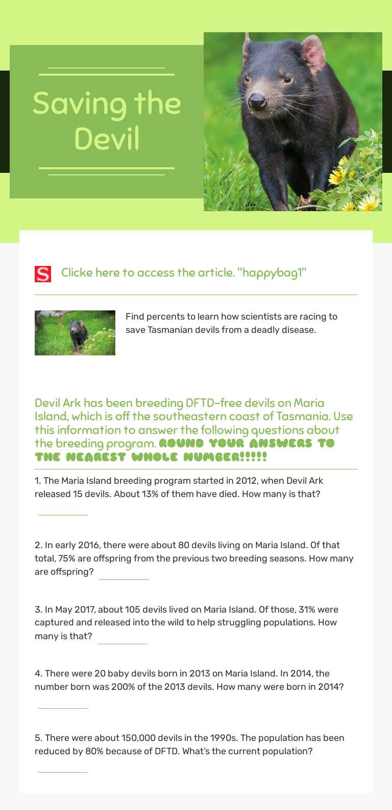 Saving the Devil worksheet preview