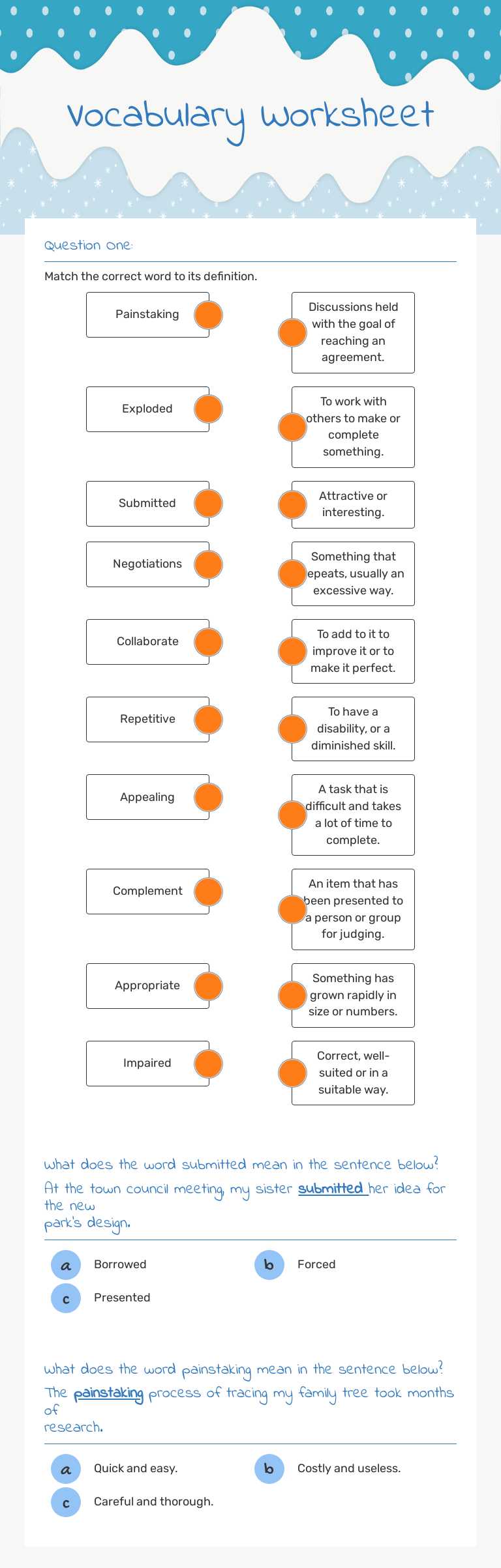 Vocabulary Worksheet worksheet preview image