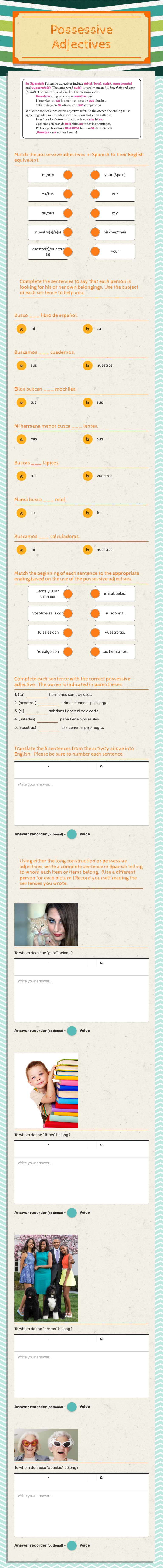 Possessive Adjectives worksheet preview image