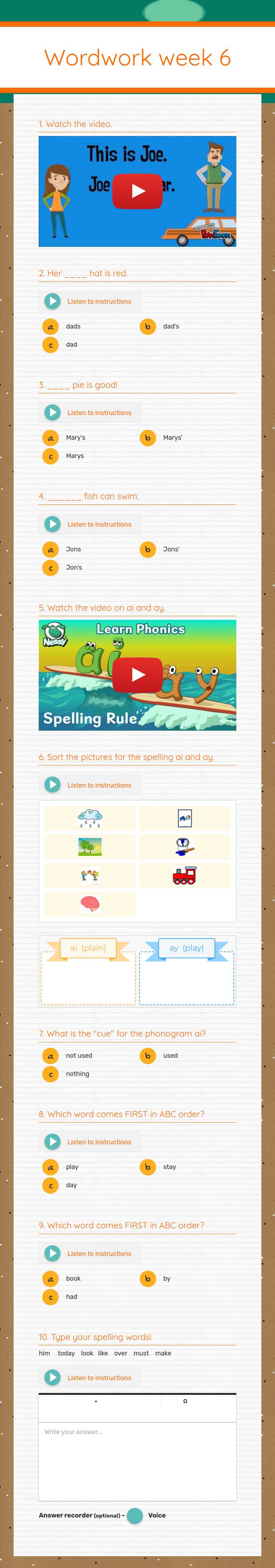 Wordwork week 6 worksheet preview image