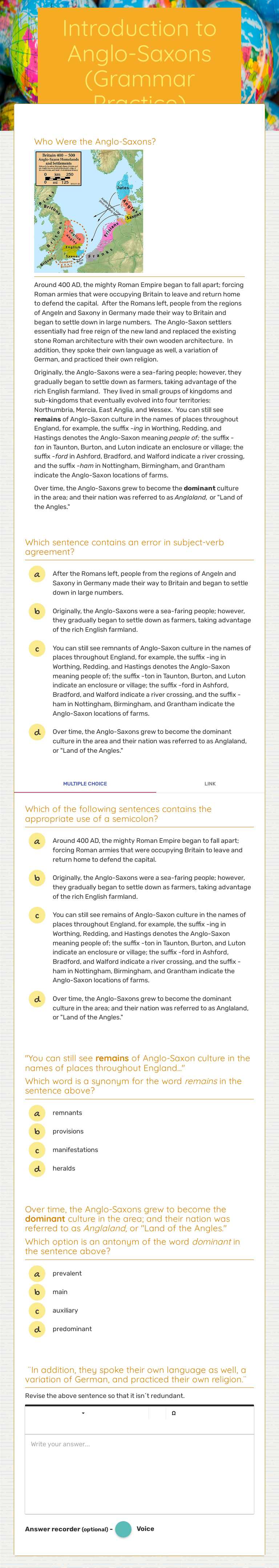 Introduction to Anglo-Saxons (Grammar Practice) worksheet preview