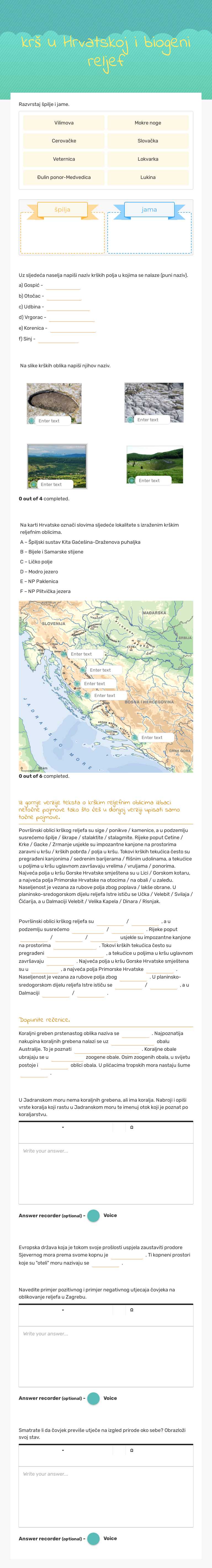 krš u Hrvatskoj i biogeni reljef worksheet preview image