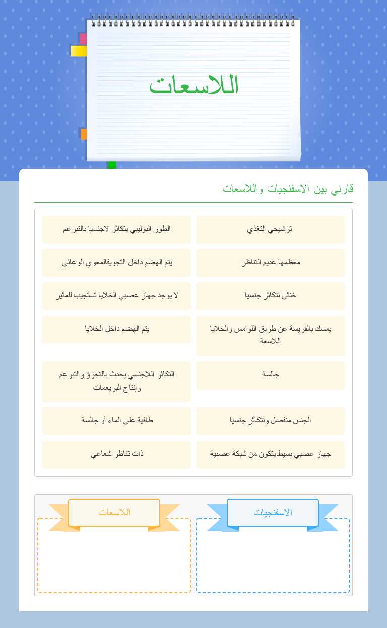 اللاسعات Grade 10 worksheet preview