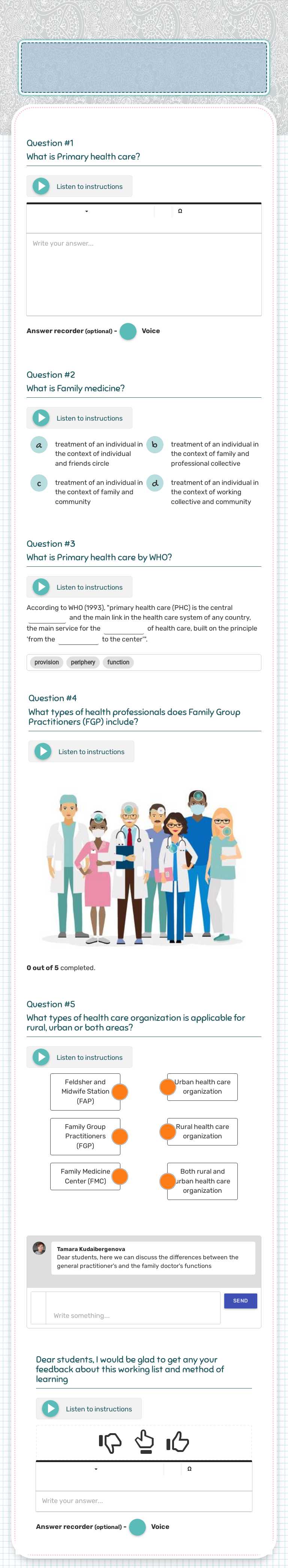 Public health and healthcare course. Class #16. Topic: ORGANIZATION OF PRIMARY HEALTH CARE worksheet preview image