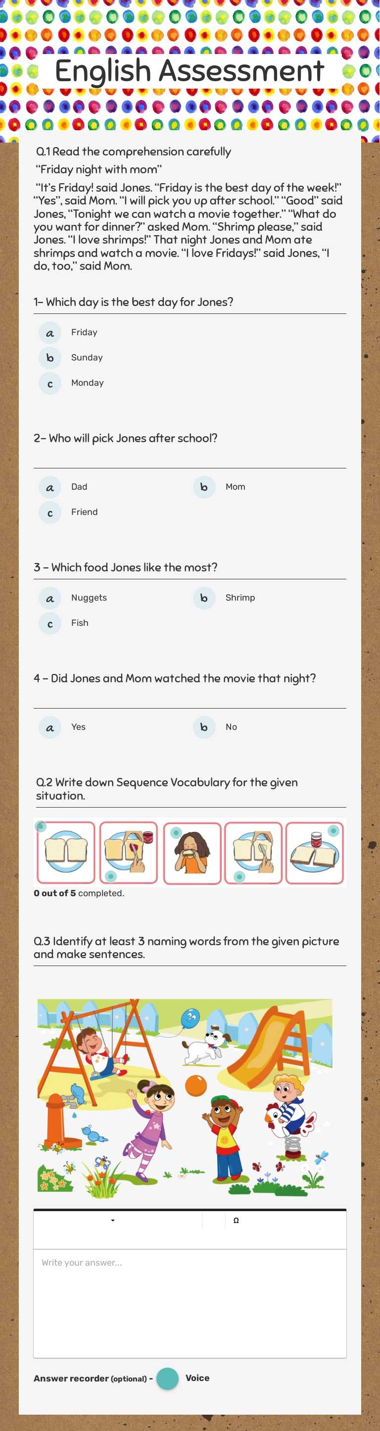 English Assessment Grade 1 worksheet preview