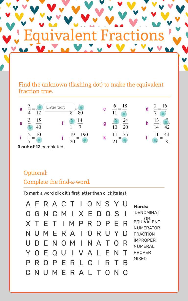 Equivalent Fractions Grade 7 worksheet preview