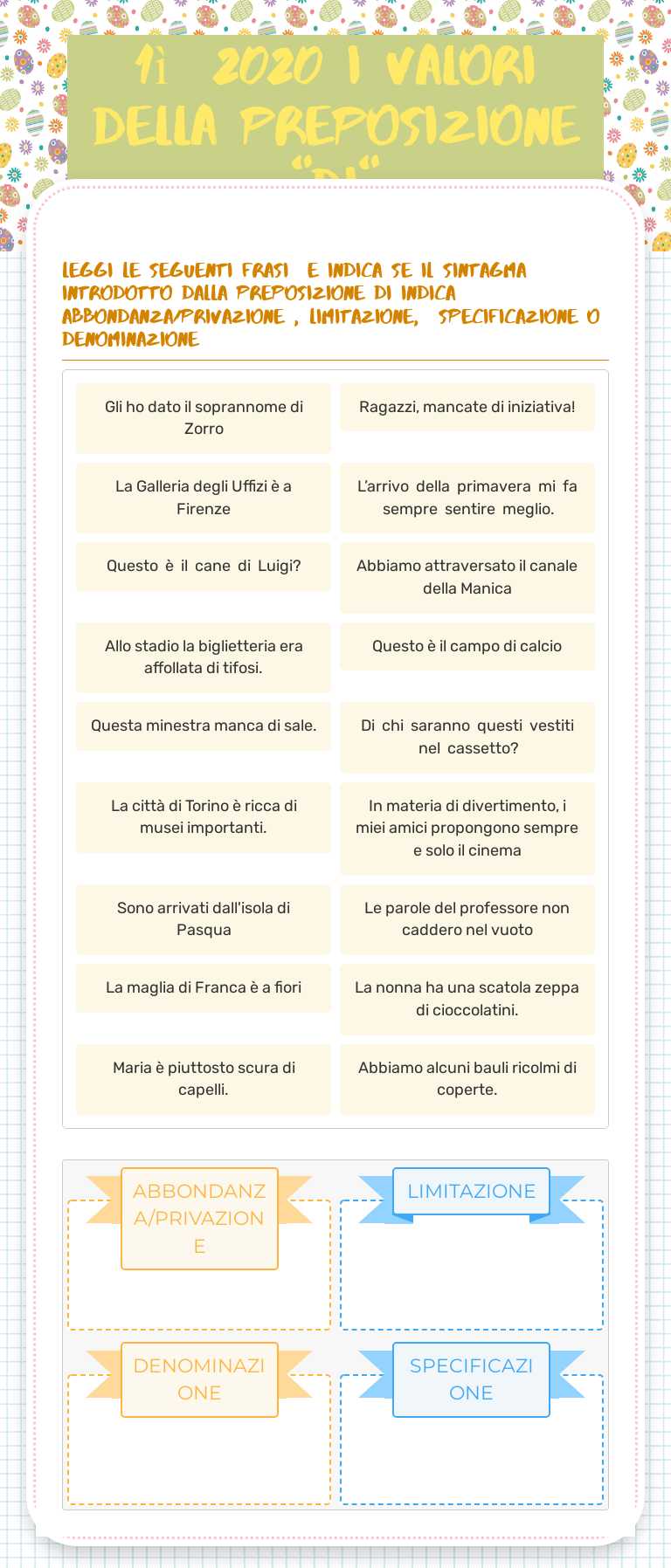 1ì_2020 I VALORI della preposizione "DI" worksheet preview image