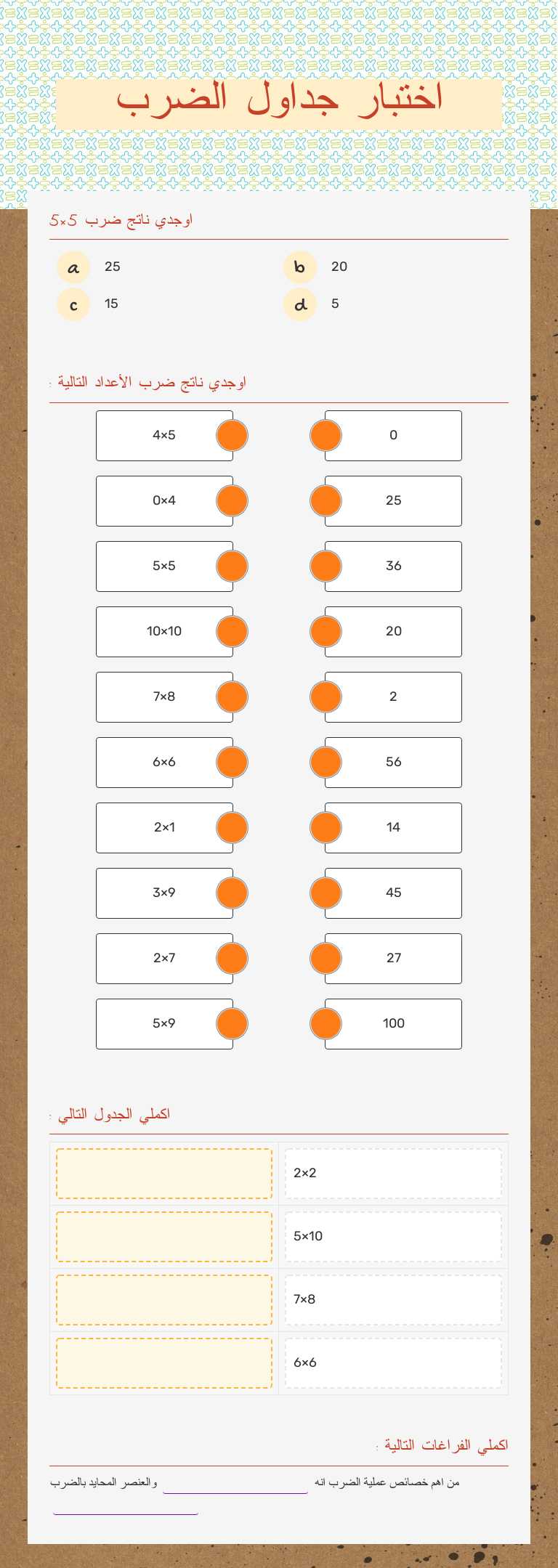 اختبار جداول الضرب Grade 3 worksheet preview