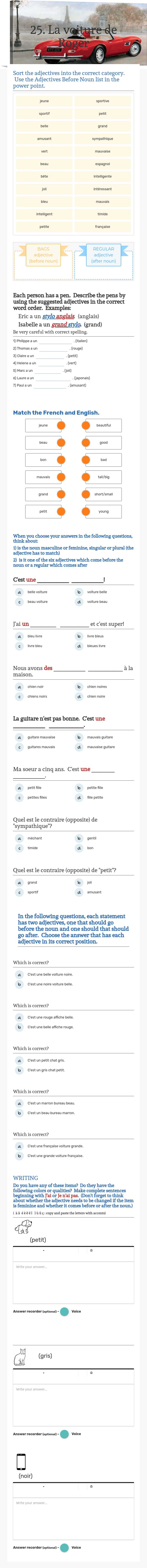 25. La voiture de Roger Grade 10 worksheet preview