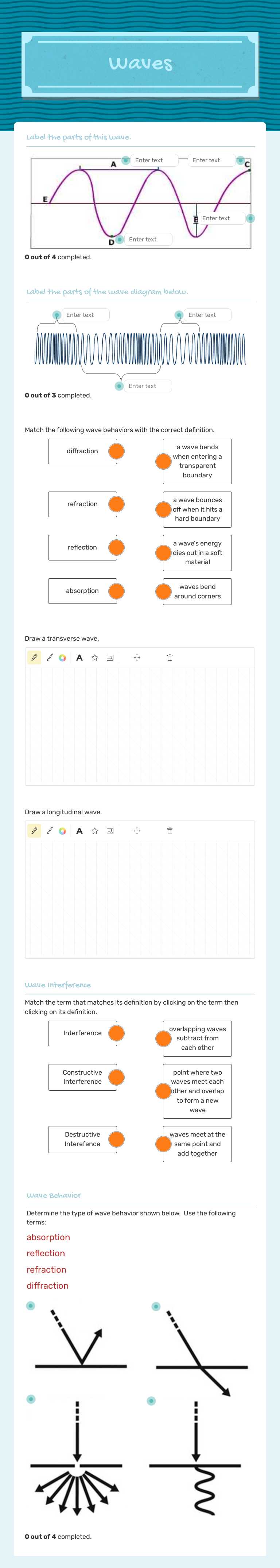 Waves Grade 8 worksheet preview