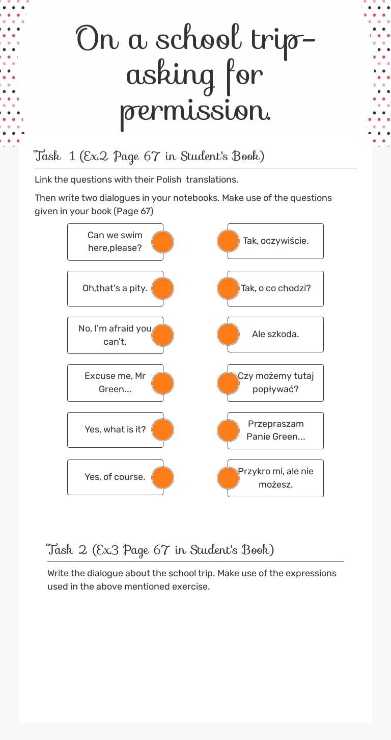 On a school trip-asking for permission. worksheet preview image
