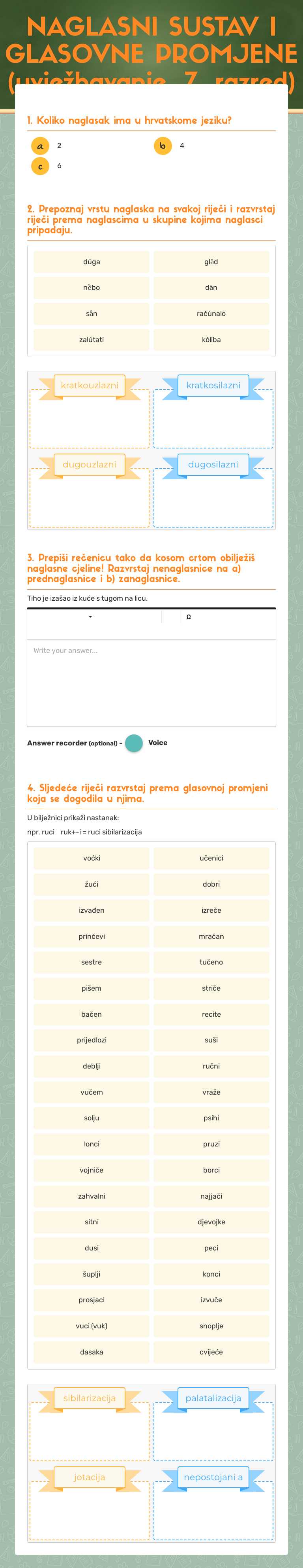 NAGLASNI SUSTAV I GLASOVNE PROMJENE (uvježbavanje, 7. razred) worksheet preview image