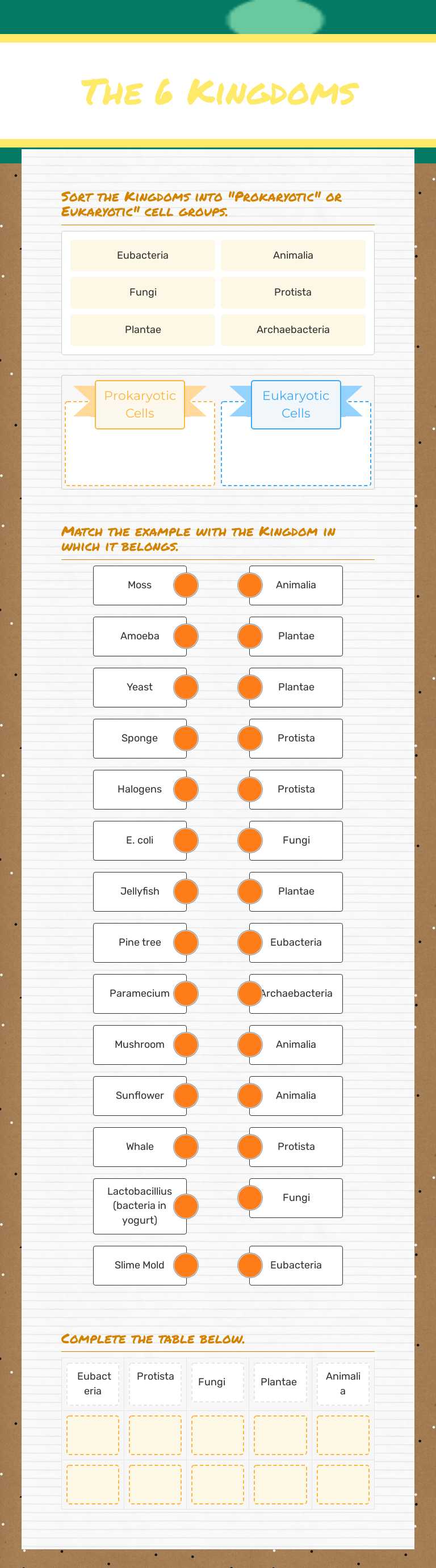 The 6 Kingdoms worksheet preview image