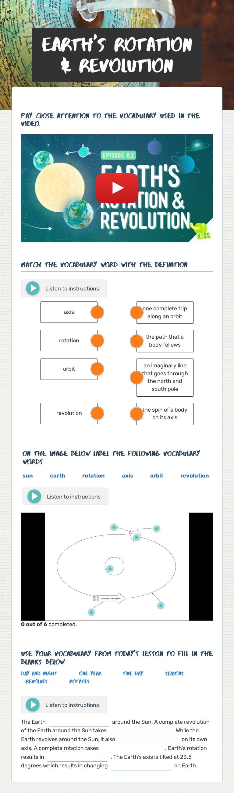 Earth's Rotation & Revolution worksheet preview image
