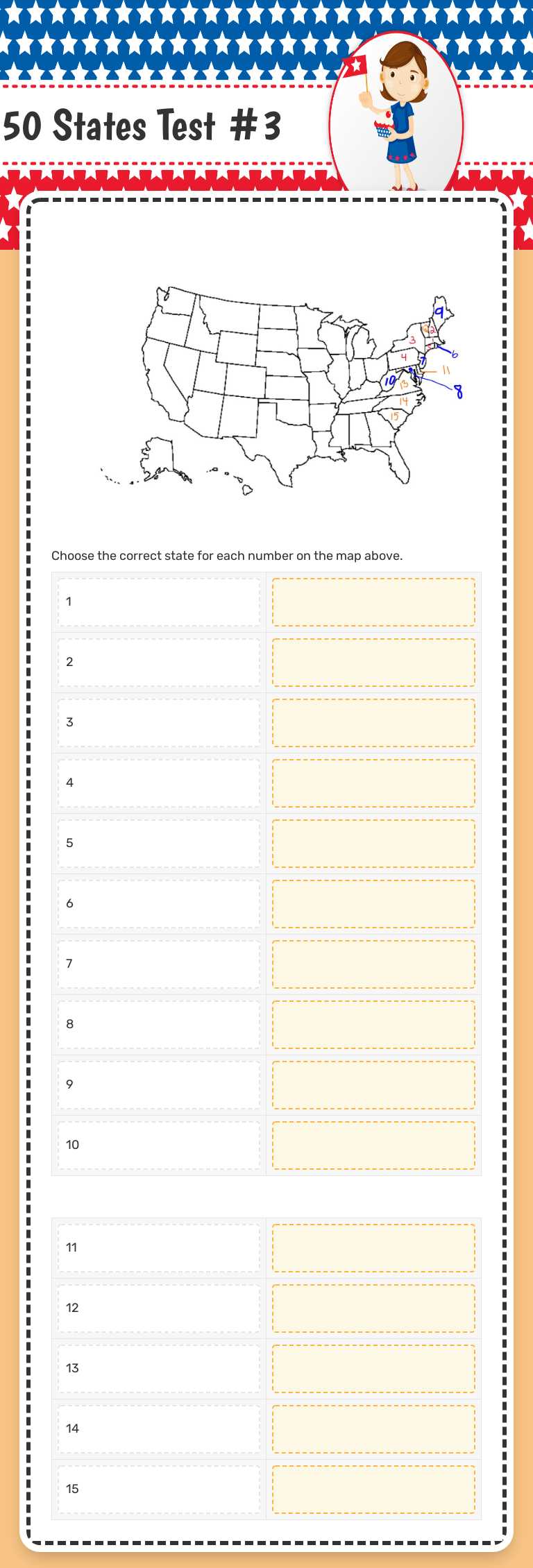50 States Test #3 Grade 5 worksheet preview