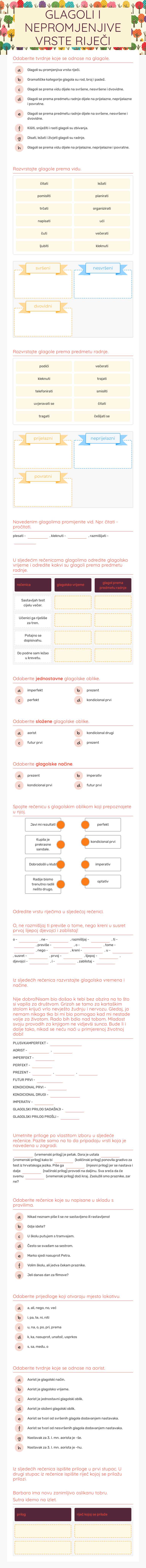 GLAGOLI I NEPROMJENJIVE VRSTE RIJEČI worksheet preview image