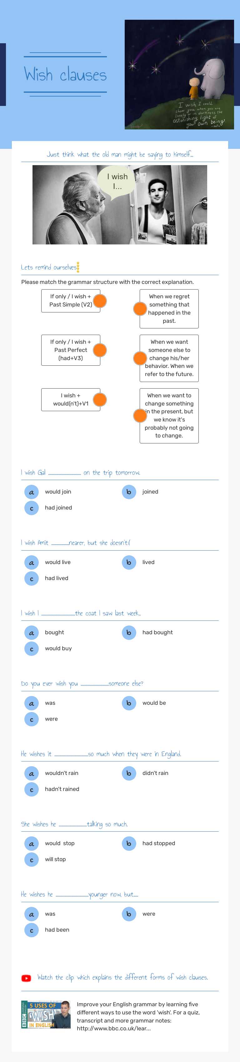 Wish clauses Grade 9 worksheet preview