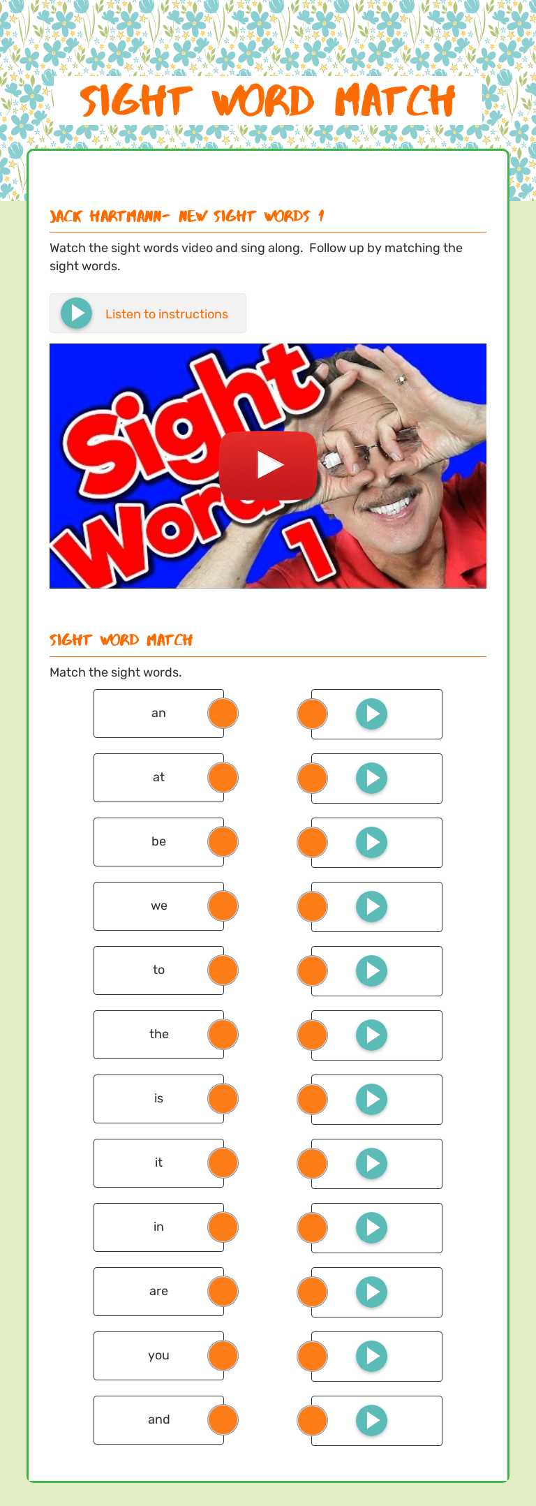 Sight word Match worksheet preview image