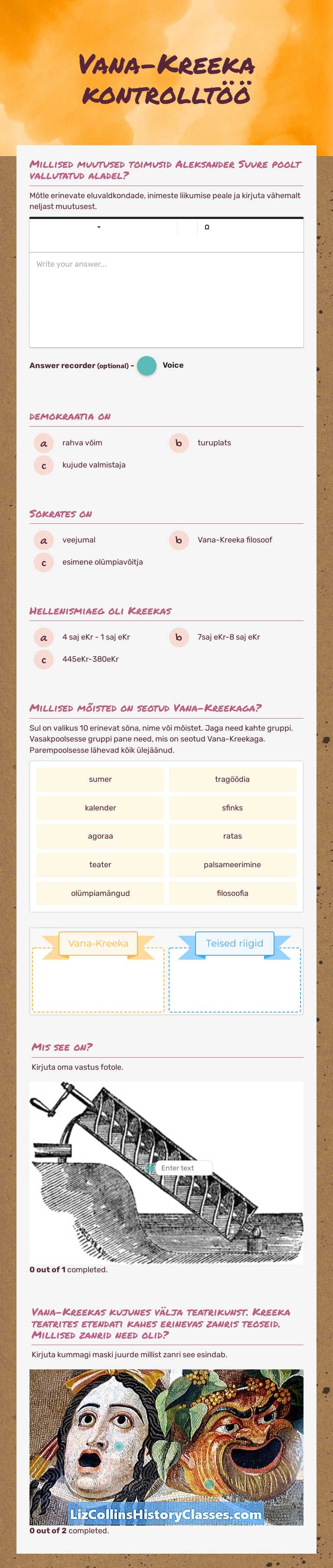 Vana-Kreeka kontrolltöö worksheet preview image