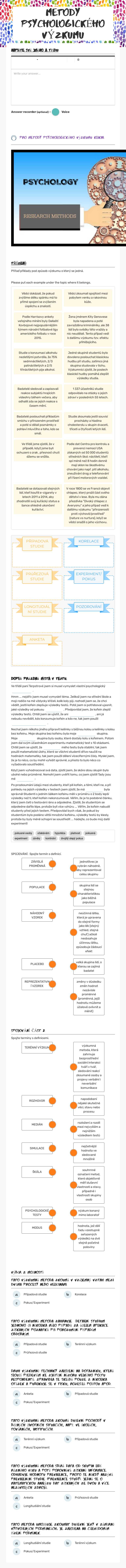METODY PSYCHOLOGICKÉHO VÝZKUMU worksheet preview image